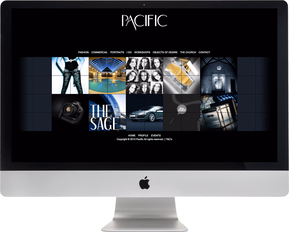 Pacific Studios website mockup on iMac