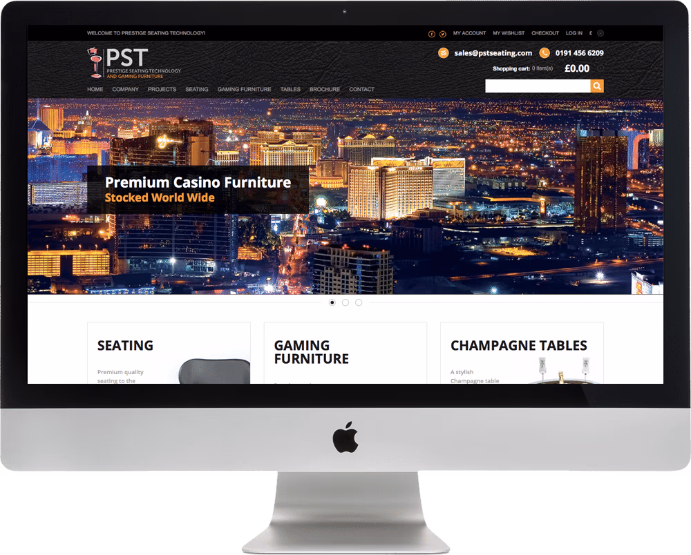 PST Seating website mockup on iMac