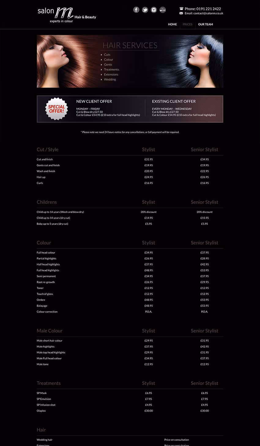 Salon M website screenshot 2